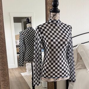 Superdown Black and White Checkered Mesh Top